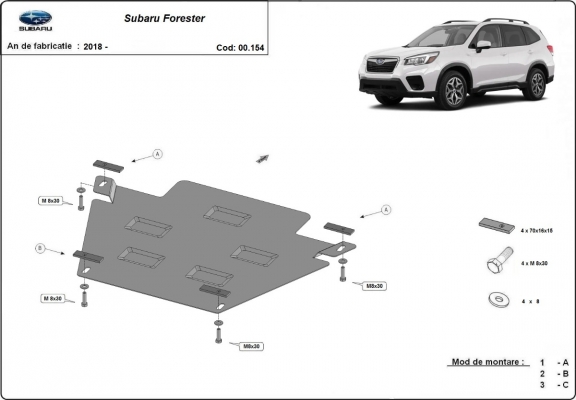 Steel gearbox skid plate for Subaru Forester 5