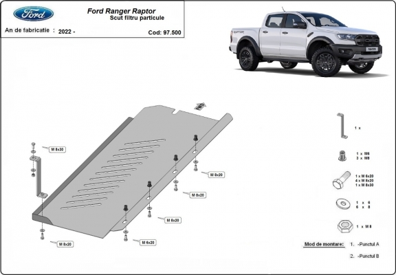 Steel DPF skid plate  for Ford Ranger Raptor