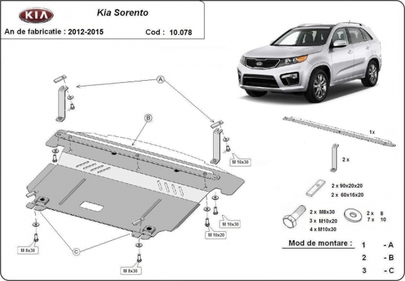 Steel skid plate for Kia Sorento XM