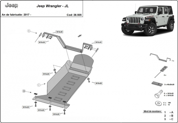 Steel skid plate for Jeep Wrangler - JL