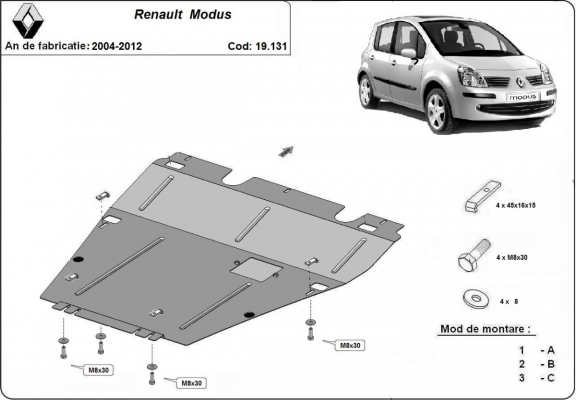 Steel skid plate for Renault Modus