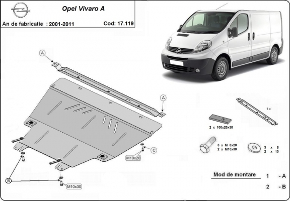 Steel skid plate for Opel Vivaro A 