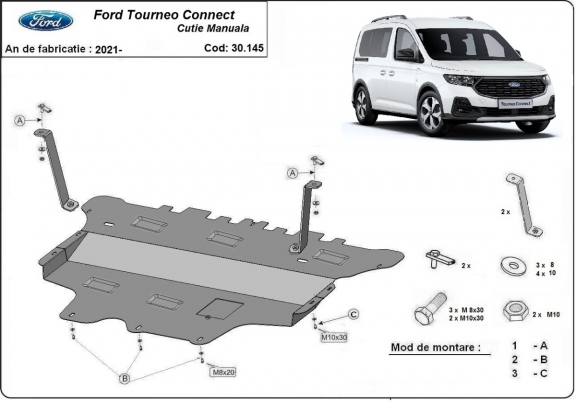 Steel skid plate for Ford Tourneo Connect