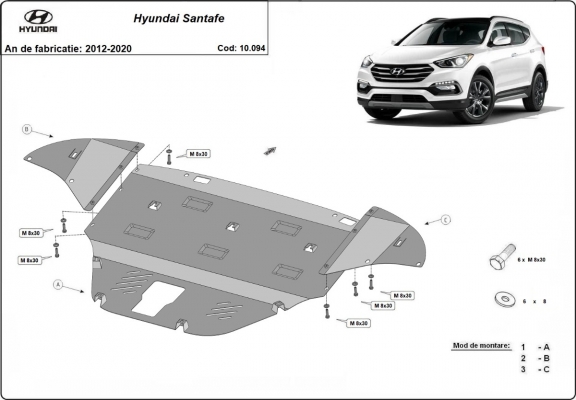 Steel skid plate for Hyundai Santa Fe