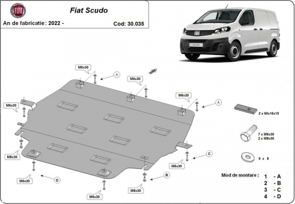 Steel skid plate for Fiat Scudo