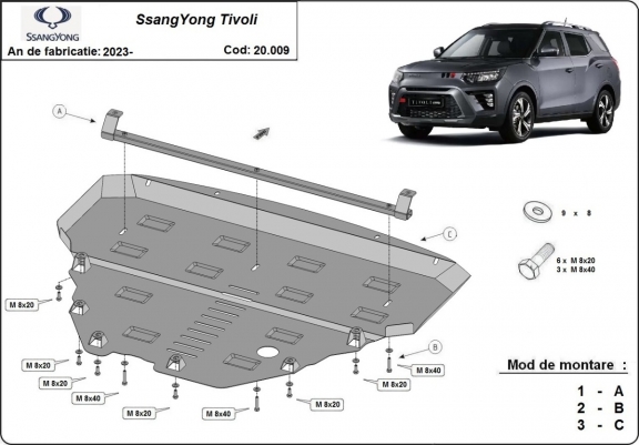 Steel skid plate for SsangYong Tivoli