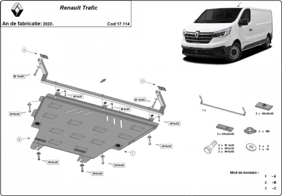Steel skid plate for Renault Trafic 3 facelift
