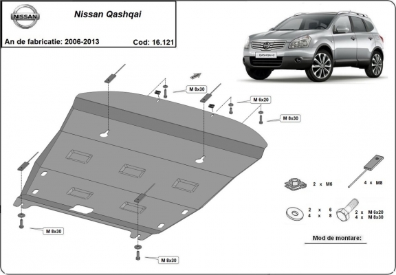 Steel skid plate for Nissan Qashqai J10