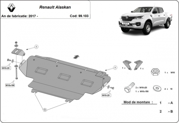 Steel radiator skid plate for Renault Alaskan