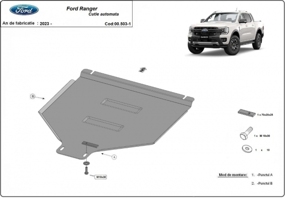 Steel automatic gearbox skid plate for Ford Ranger