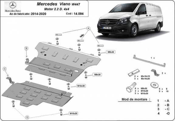 Steel skid plate for Mercedes Viano W447, 2.2 D, 4x4