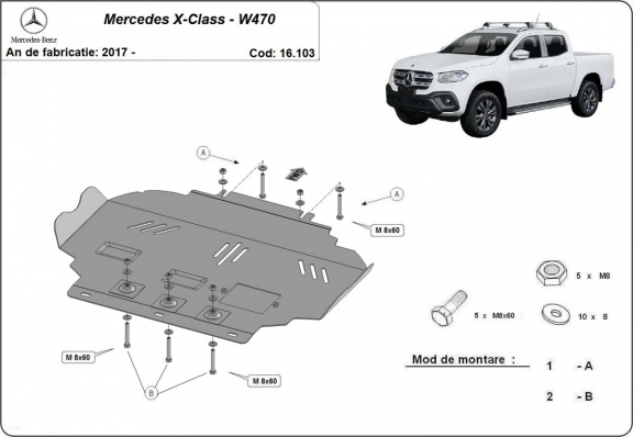 Steel skid plate for Mercedes X-Class W470