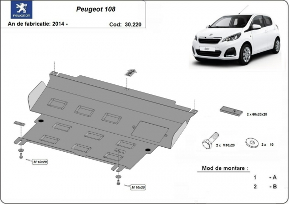 Steel skid plate for Peugeot 108