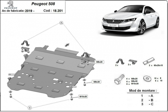Steel skid plate for Peugeot 508