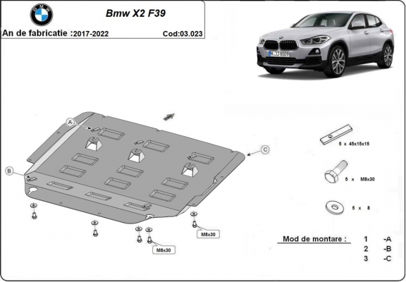Steel skid plate for BMW X2 F39
