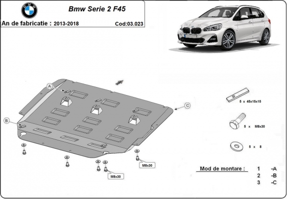 Steel skid plate for  BMW Seria 2 F45 / F46	