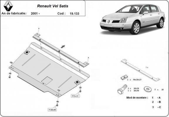 Steel skid plate for Renault Vels Satis