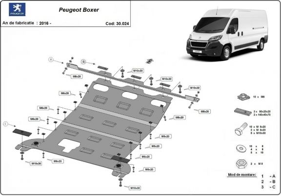 Steel skid plate for Peugeot Boxer