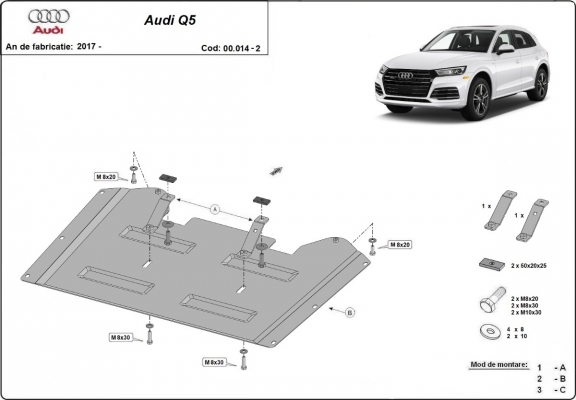 Steel transfer case skid plate for Audi Q5