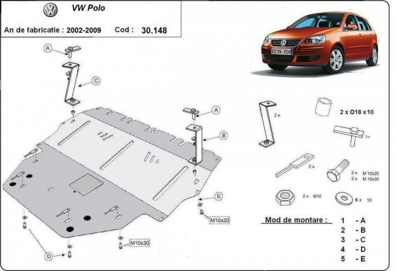 Steel skid plate for Vw Polo - diesel