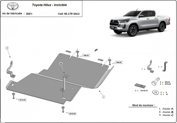 Aluminum differential skid plate for Toyota Hilux Invincible