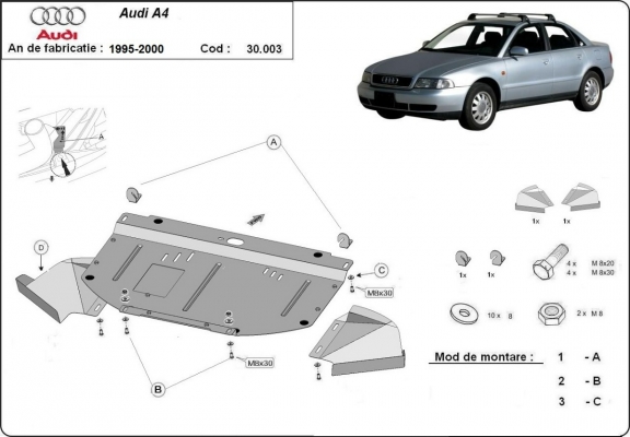 Steel skid plate for Audi A4  B5