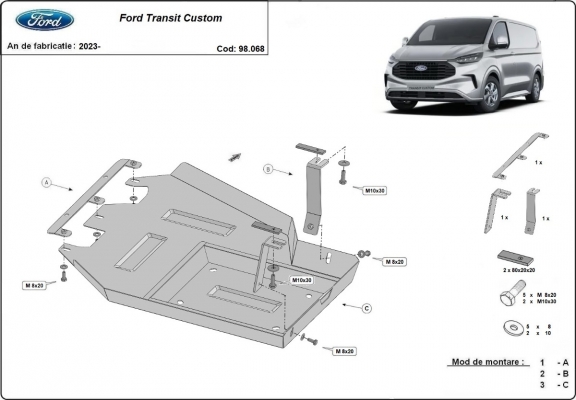Steel AdBlue tank plate for Ford Transit Custom