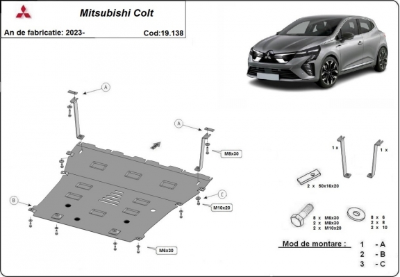 Steel skid plate for Mitsubishi Colt