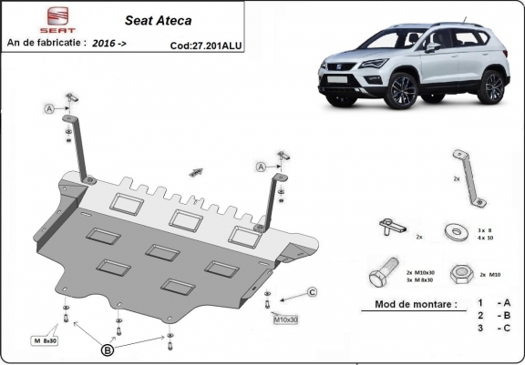 Aluminum skid plate for Seat Ateca
