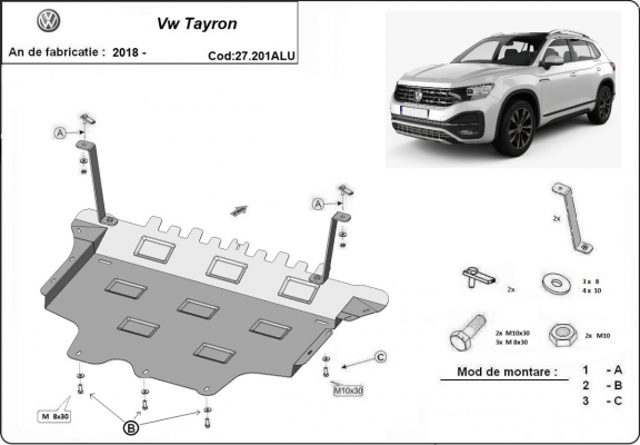 Aluminum skid plate for VW Tayron