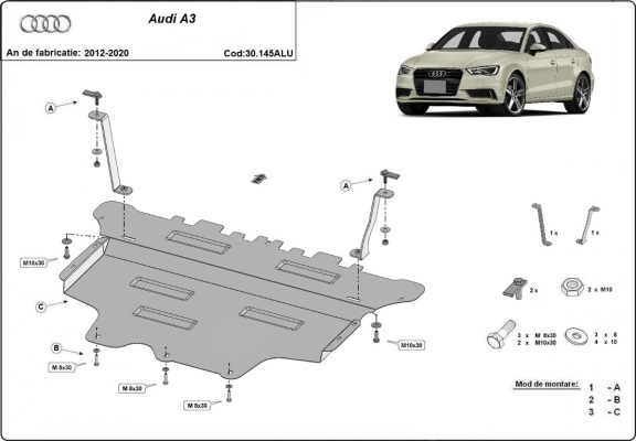 Aluminum skid plate for Audi A3