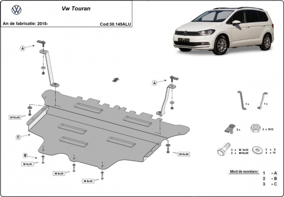 Aluminum skid plate for VW Touran