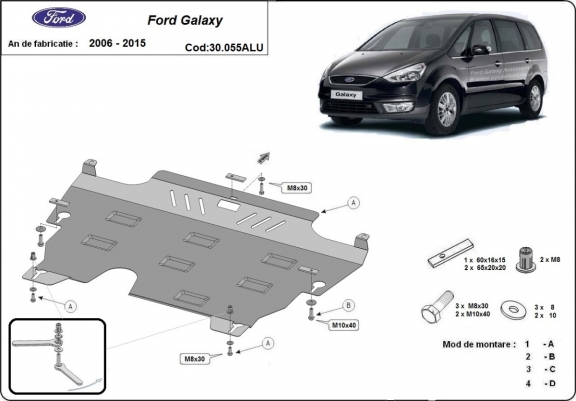 Aluminum skid plate for Ford Galaxy 2