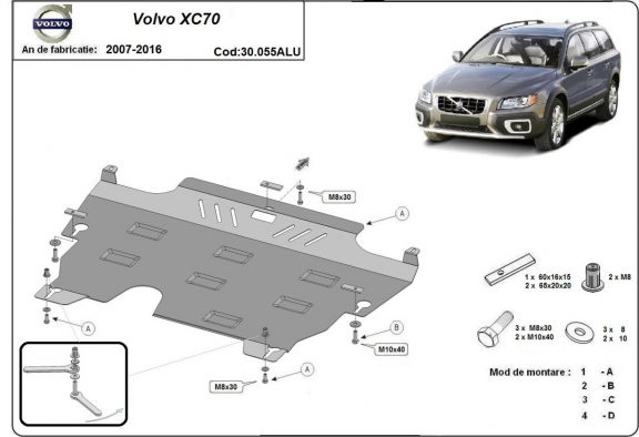 Aluminum skid plate for the protection of the engine and the gearbox for Volvo XC70
