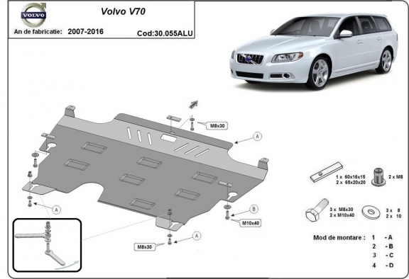 Aluminum skid plate for Volvo V70