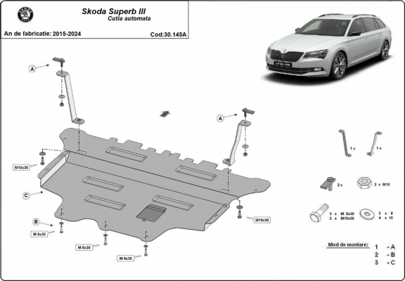 Steel skid plate for Skoda Superb - automatic gearbox