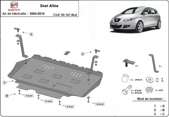 Aluminum skid plate for Seat Altea