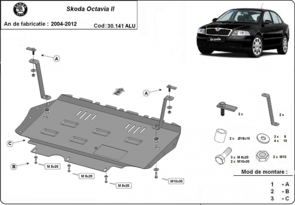 Aluminum skid plate for Skoda Octavia 2
