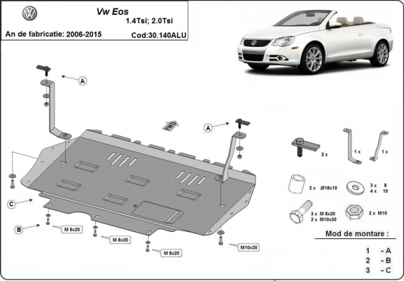 Aluminum skid plate for Volkswagen Eos