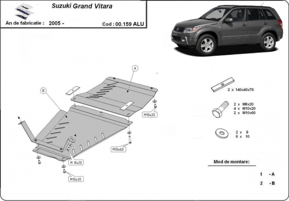 Aluminum gearbox and transfer case skid plate for Suzuki Grand Vitara 2