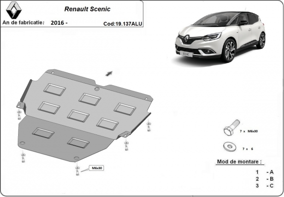 Aluminum skid plate for Renault Scenic IV