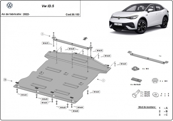 Steel skid plate for Volkswagen ID 5