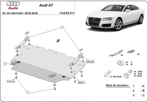Steel skid plate for Audi A7