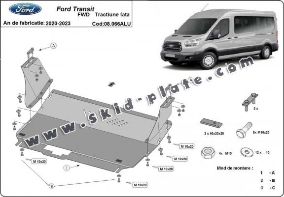 Aluminum skid plate for Ford Transit FWD