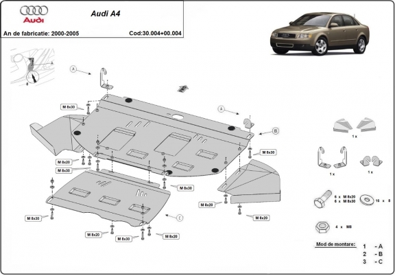 Steel skid plate for Audi A4 B6 - promotional package - diesel