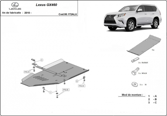 Aluminum gearbox skid plate for Lexus GX460