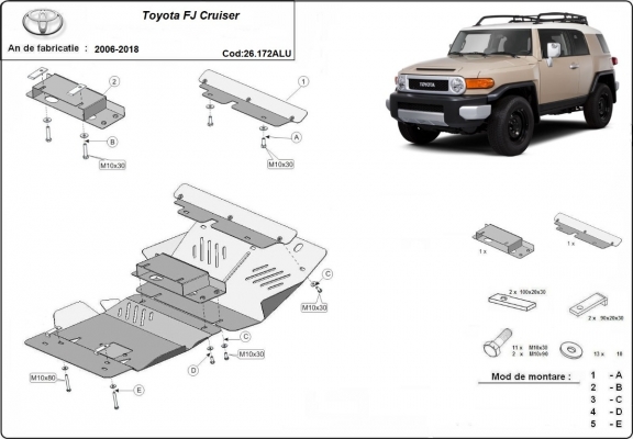 Aluminum skid plate for FJ Cruiser