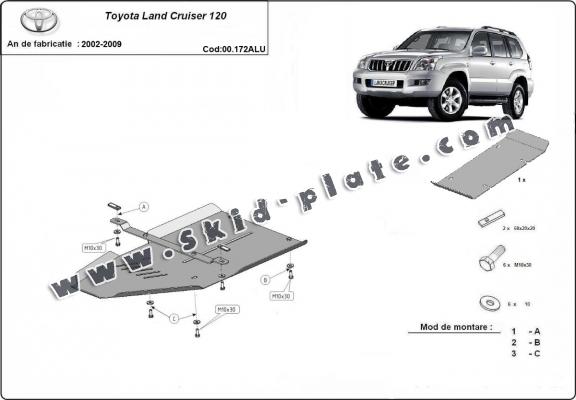 Aluminum gearbox skid plate for Toyota Land Cruiser J120