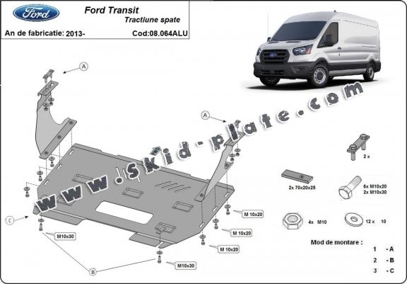 Aluminum skid plate for Ford Transit RWD