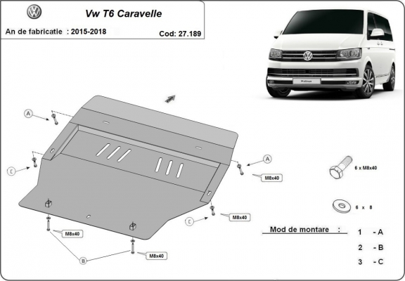 Steel skid plate for Volkswagen Transporter T6 Caravelle